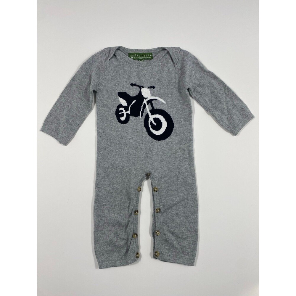Amber Hagen Cashmere Blend Baby Romper Motorcycle Knit Gray 6–12M